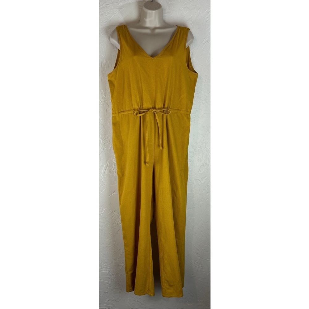 Anthropologie DREW Linen Blend Mustard Jumpsuit Capsule Minimalist, size Medium